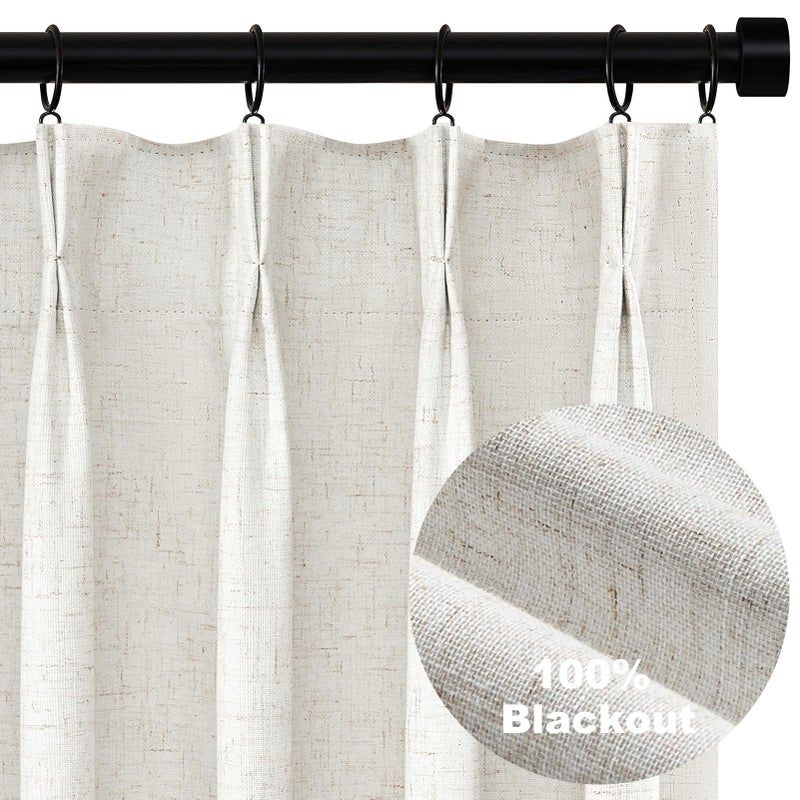 Topfinel 92 Inch Long Black Out Custom Drapery Panels  Double Pinch Pleated Window Coverings  Kids Summber Boho Farmhouse Heat Blocking Sound Block Back Tab Curtains for Patio Sunroom Bay Window - Image 1
