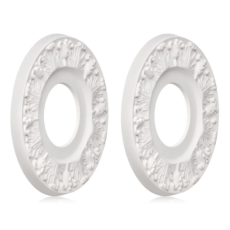 ELFCAB 2 Pcs Vintage Carved Flower Ceiling Medallion for Light Fixtures and Ceiling Fans 1018OD X 4ID White