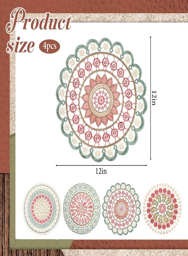 Alrhso 12" Doilies for Tables Crochet Lace Coasters Lace Vintage Laces Doilies Handmade Cotton Coaster Round Laces Placemats Rustic Table Decor for Kitchen Dining Room Wedding Christmas Vase Cup Set of 4 - Image 2