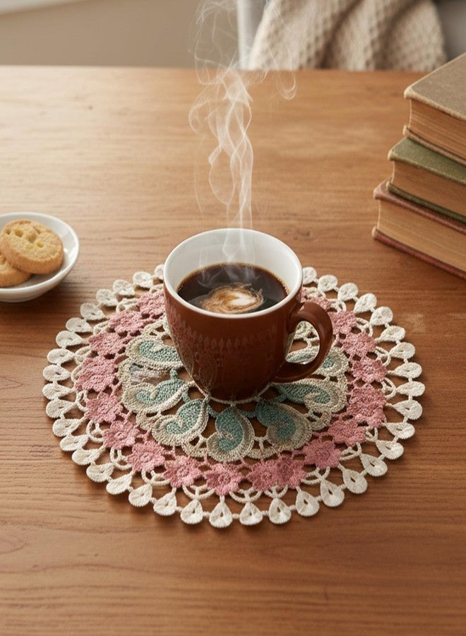 Alrhso 12" Doilies for Tables Crochet Lace Coasters Lace Vintage Laces Doilies Handmade Cotton Coaster Round Laces Placemats Rustic Table Decor for Kitchen Dining Room Wedding Christmas Vase Cup Set of 4 - Image 5