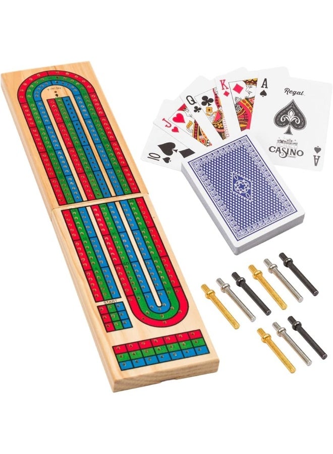 Regal Games Cribbage Board Game Set w/Storage - Fun Table Game with Wooden Board for Adults & Kids - 9 Metal Pegs, Deck of Playing Cards & 2-4 Player Games - Ideal for Game Night, Travel (Ages 8+) - Image 4