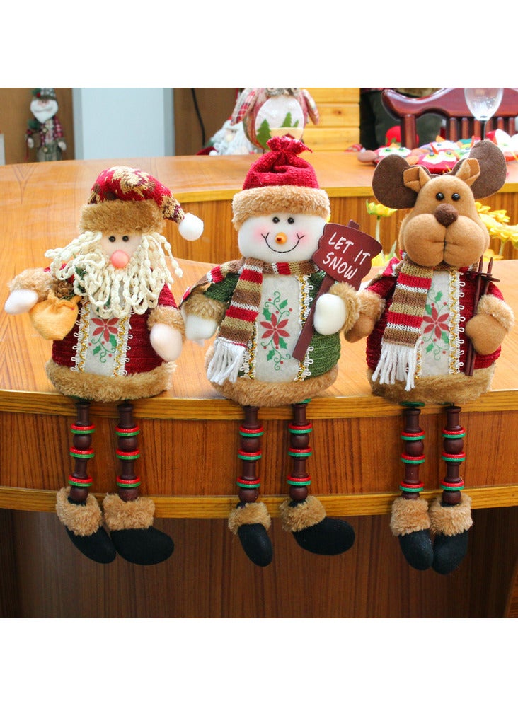 AUTOYSUR Christmas Sitting Santa Claus Snowman Reindeer Holiday Sitting Leg Figurines Long Legs Table Fireplace Decor Home Decoration Plush Home Indoor Party Accessories (3 Pack ) - Image 1