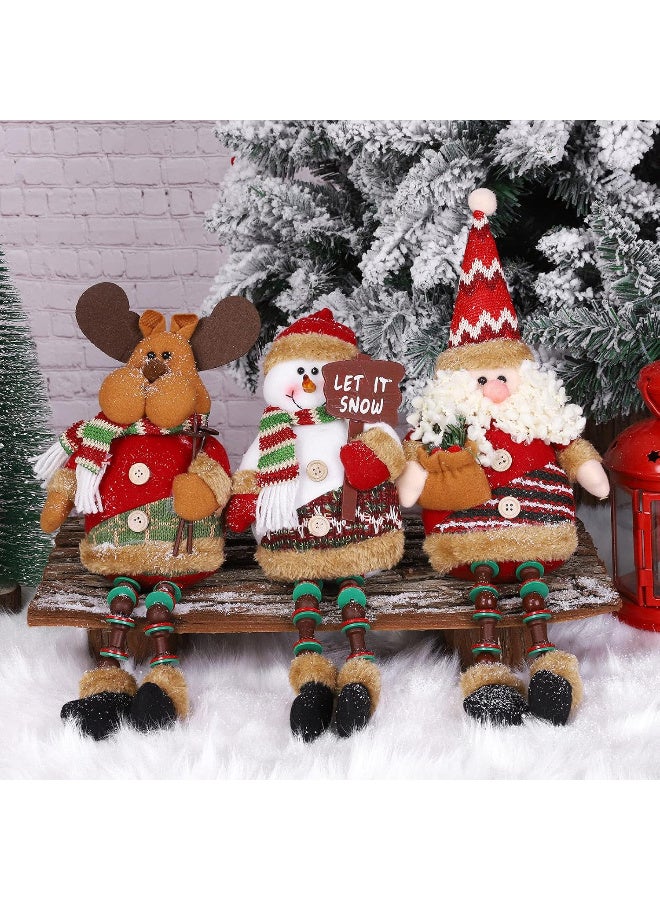 AUTOYSUR Christmas Sitting Santa Claus Snowman Reindeer Holiday Sitting Leg Figurines Long Legs Table Fireplace Decor Home Decoration Plush Home Indoor Party Accessories (3 Pack ) - Image 5