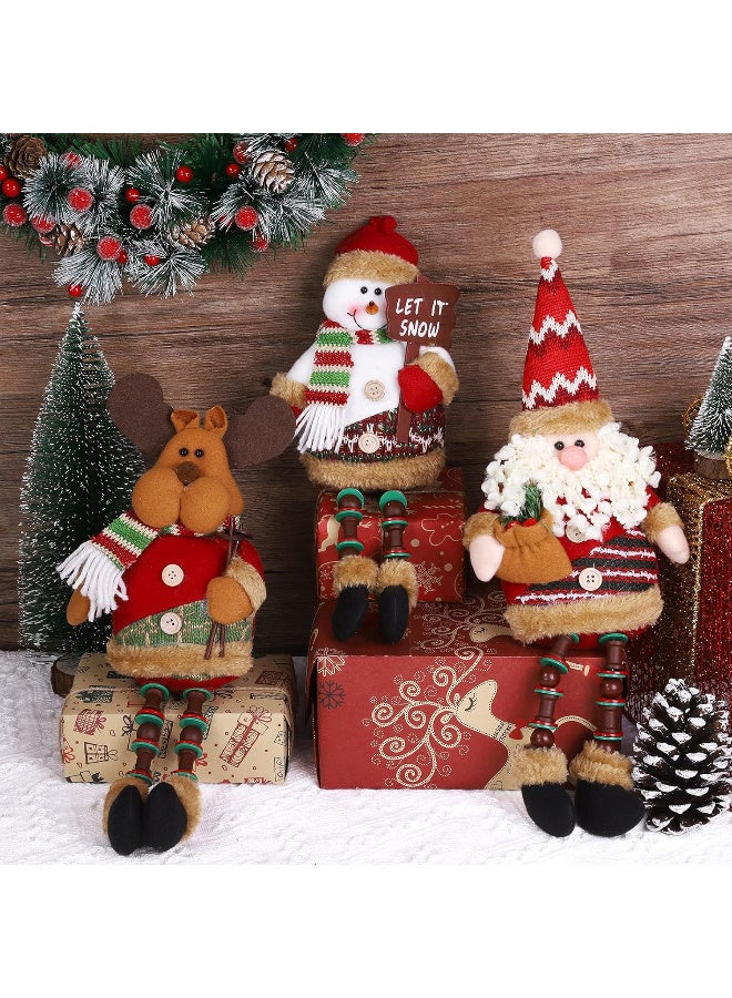 AUTOYSUR Christmas Sitting Santa Claus Snowman Reindeer Holiday Sitting Leg Figurines Long Legs Table Fireplace Decor Home Decoration Plush Home Indoor Party Accessories (3 Pack ) - Image 4