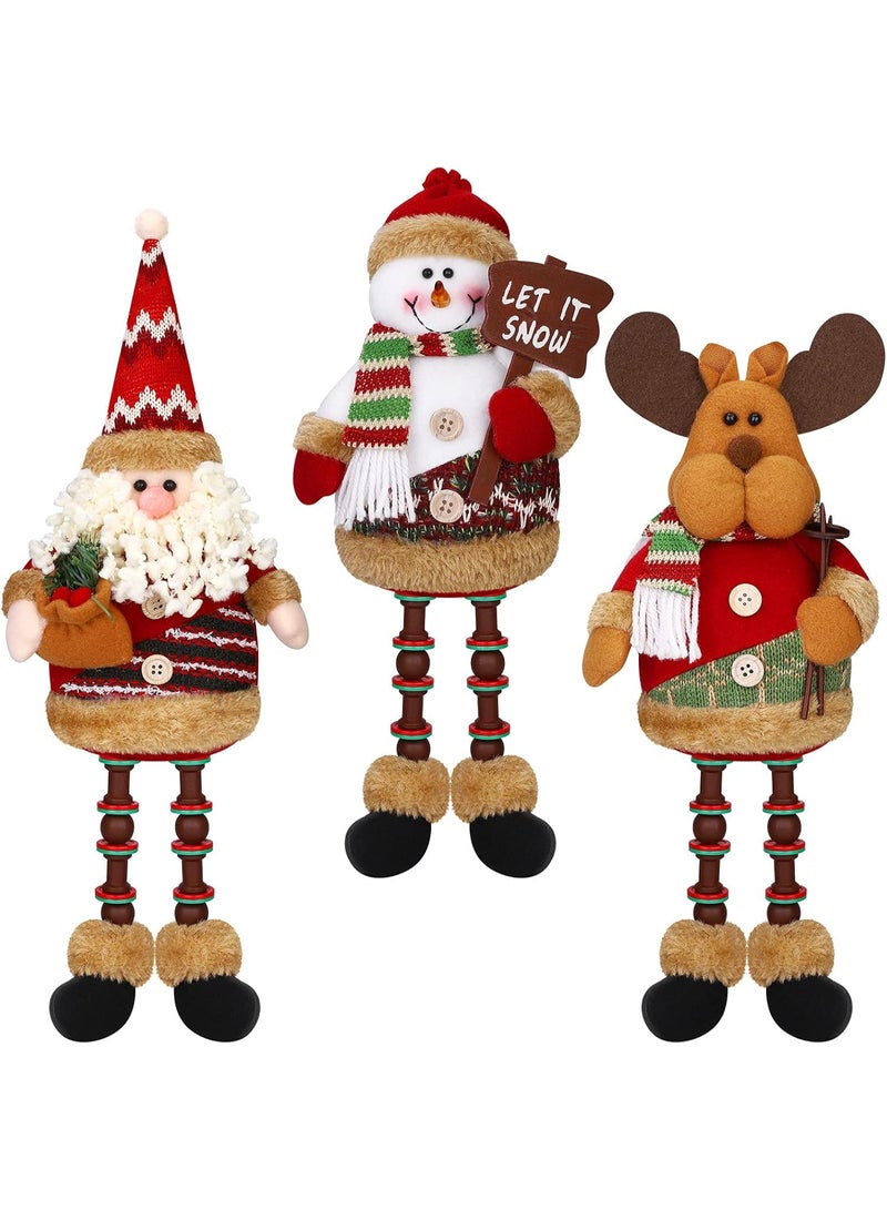 AUTOYSUR Christmas Sitting Santa Claus Snowman Reindeer Holiday Sitting Leg Figurines Long Legs Table Fireplace Decor Home Decoration Plush Home Indoor Party Accessories (3 Pack ) - Image 2