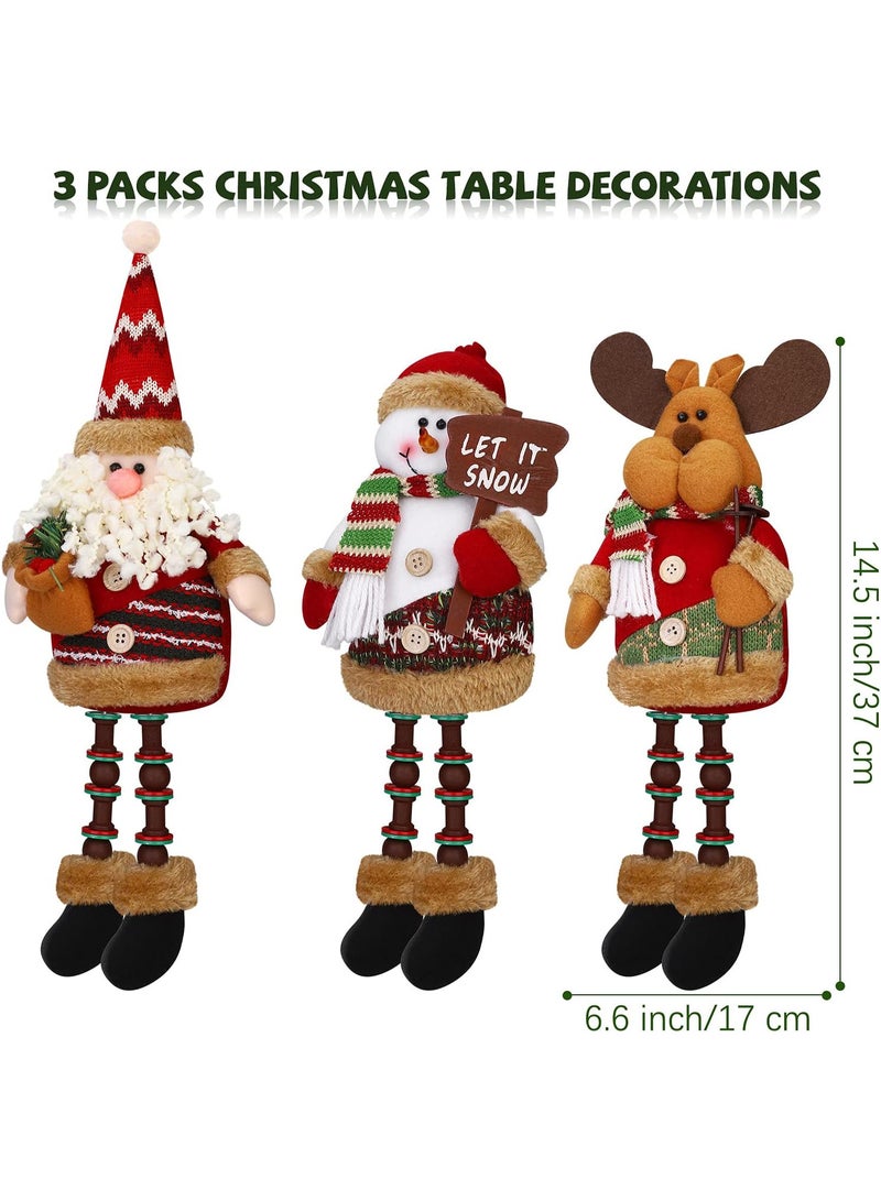 AUTOYSUR Christmas Sitting Santa Claus Snowman Reindeer Holiday Sitting Leg Figurines Long Legs Table Fireplace Decor Home Decoration Plush Home Indoor Party Accessories (3 Pack ) - Image 3