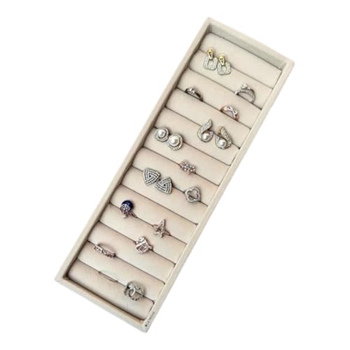 La Trove Velvet Ring Organizer Tray for Drawer | Jewelry Display Holder for Rings, Earrings & Cufflinks Storage | Stackable Jewellery Tray for Wardrobe | Cream - Image 1