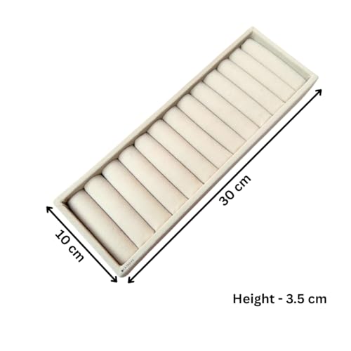 La Trove Velvet Ring Organizer Tray for Drawer | Jewelry Display Holder for Rings, Earrings & Cufflinks Storage | Stackable Jewellery Tray for Wardrobe | Cream - Image 3
