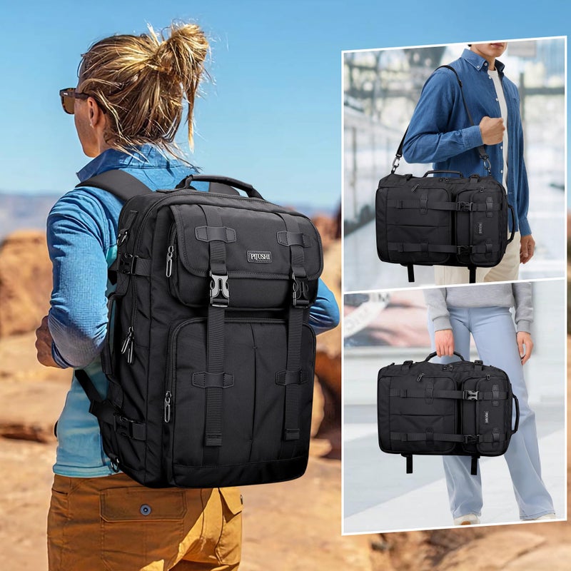 PIJUSHI Carry on Travel Backpack for Women Men Convertible Duffle Bag Flight Approved Luggage Backpack Fit 16 Inch Laptop(PE053 Black) - Image 2