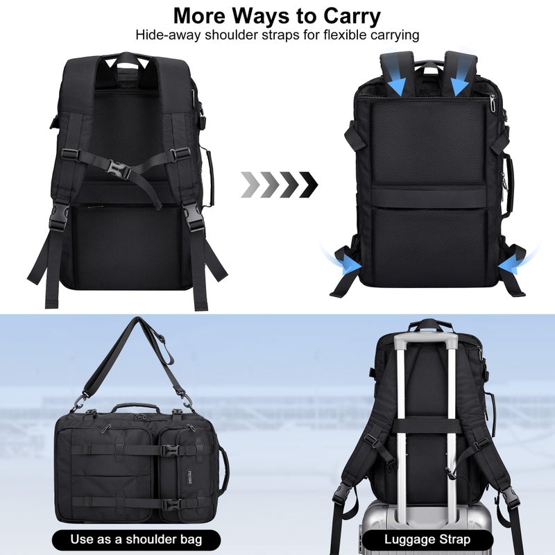 PIJUSHI Carry on Travel Backpack for Women Men Convertible Duffle Bag Flight Approved Luggage Backpack Fit 16 Inch Laptop(PE053 Black) - Image 3
