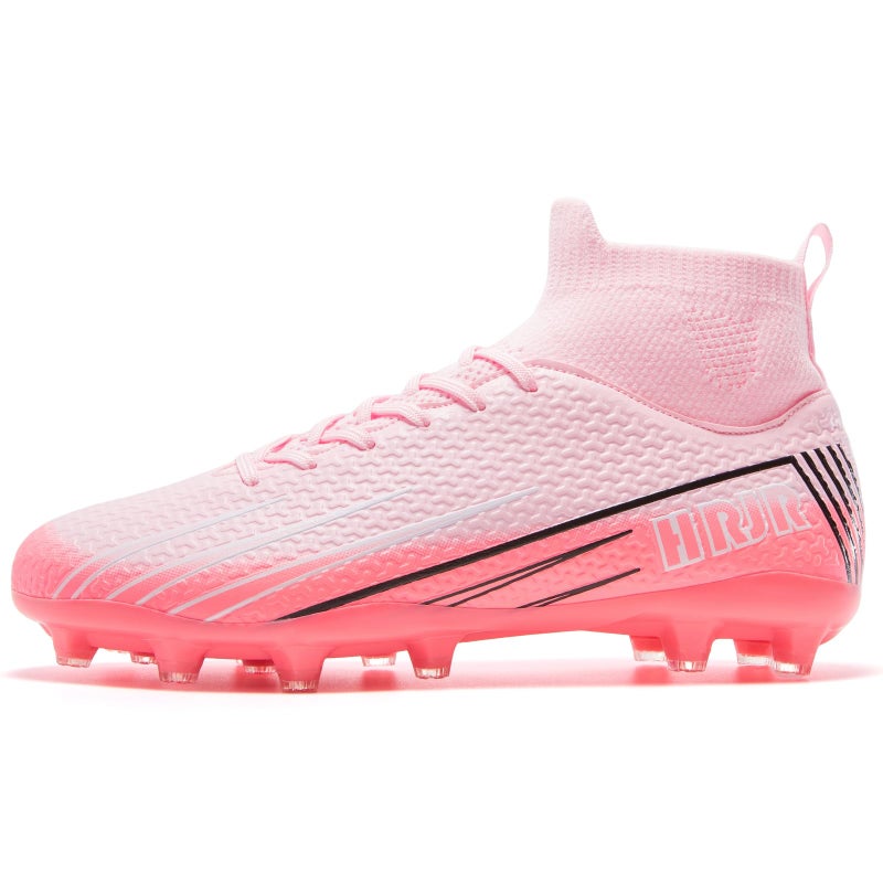 HRJR Men's Soccer Cleats Football Cleats for Unisex-Adult High-Top Spikes Shoes for Youth Lightweight Professional Training Turf Outdoor Athletic Sneaker Big Boys Pink 8.5 - Image 3
