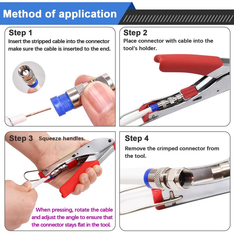 mxuteuk RG59 RG6 Coax Cable Crimper Tool Coaxial Compression Tool Fitting Wire Stripper With 5PCS F Type RG6 Compression Connectors - Image 2