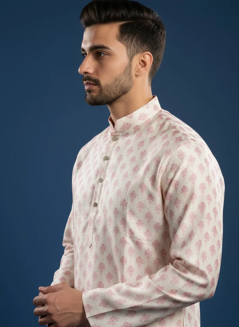 Lehar  Pink Printed Silk Kurta for Men for Men | Best Price UAE