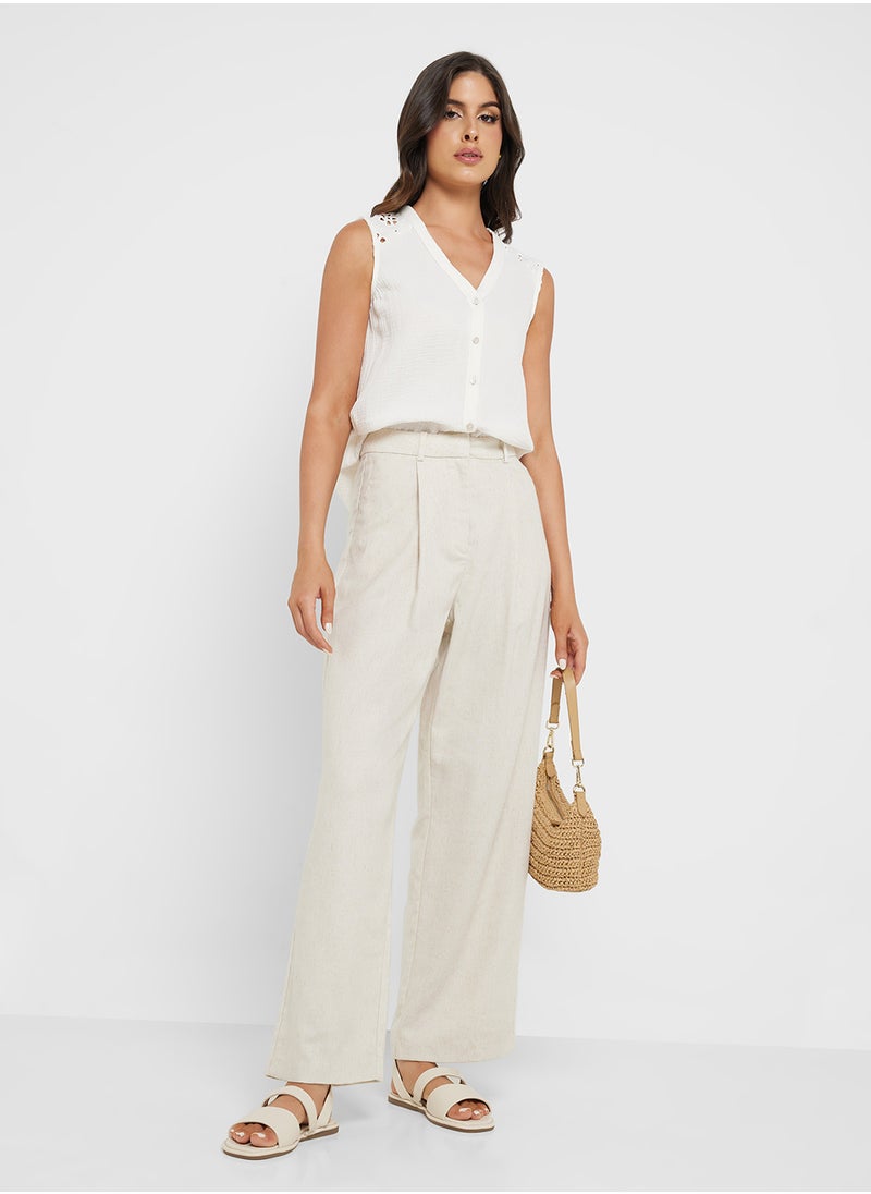 VERO MODA - High Waist Wide Leg Linen 30" Pants - Image 1