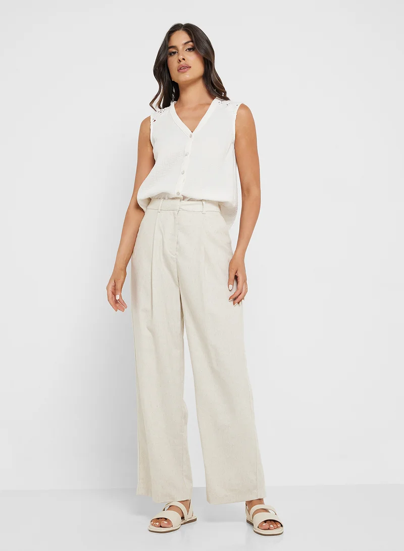 VERO MODA High Waist Wide Leg Linen 30" Pants