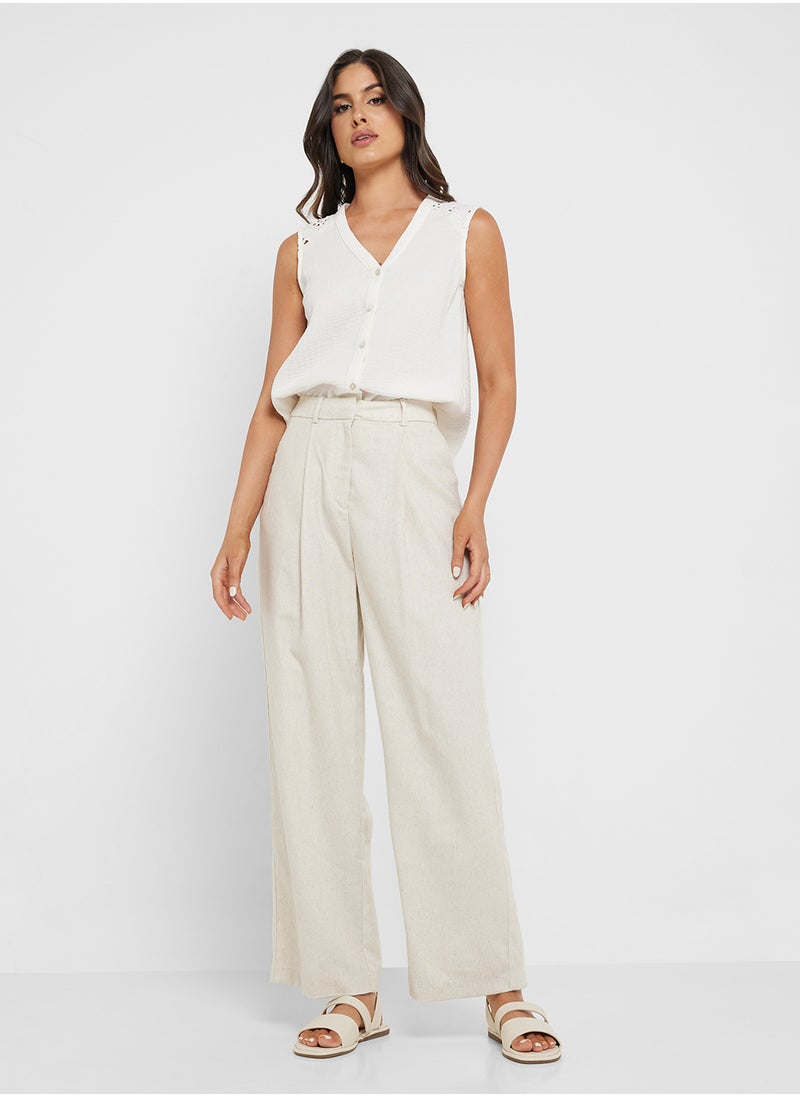 VERO MODA - High Waist Wide Leg Linen 30" Pants - Image 1