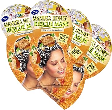 7th Heaven Manuka Honey Hair and Root Rescue Mask Pack of 4 with Coconut Oil and Abyssian Oil to Strengthen Damaged Roots - Image 1