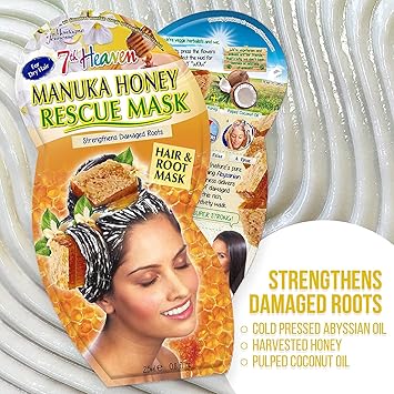 7th Heaven Manuka Honey Hair and Root Rescue Mask Pack of 4 with Coconut Oil and Abyssian Oil to Strengthen Damaged Roots - Image 2