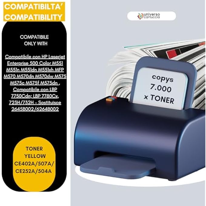UNIVERSOCARTUCCIA COMPATIBLE TONER RIG NO OEM FOR HP 507A 507X LASERJET ENTERPRISE 500 COLOR M551 M551N M551DN M551XH MFP M570 M570DN M575 M575C M575F M575DN (CE402X Y) ELLOW) - Image 3