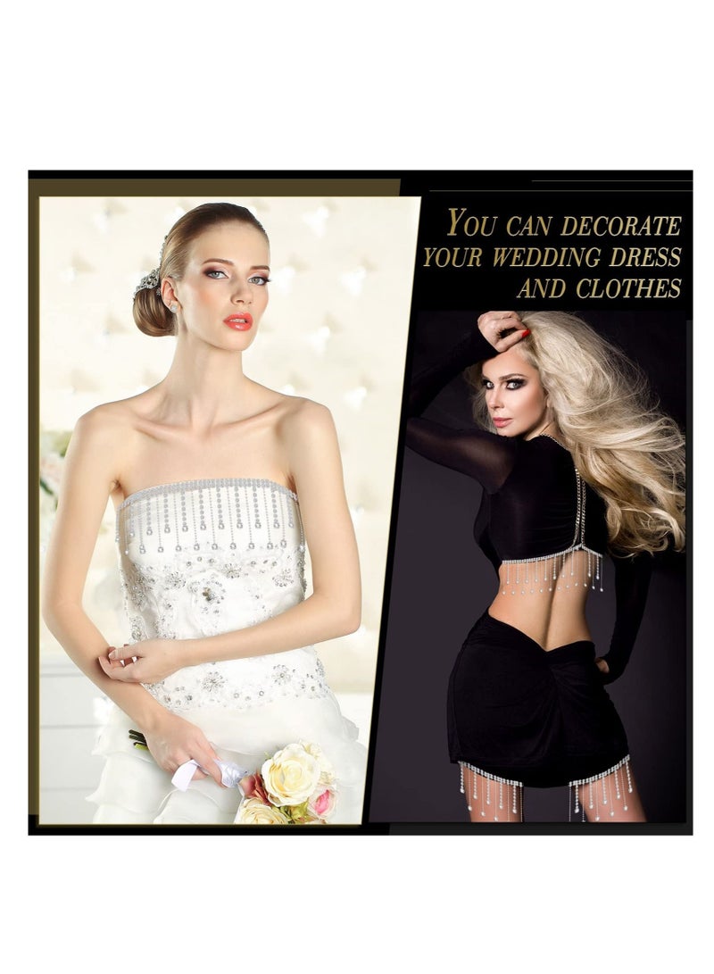 SYOSI 2 Yards Rhinestone Fringe Trim Rhinestone Ribbon Tassel Chain Diamond Crystal Tassel Fringe Trim for Sewing Craft Clothing Wedding Dress Female Jewelry Personalized DIY Decor Length 2.16 Inch (Silver) - Image 3