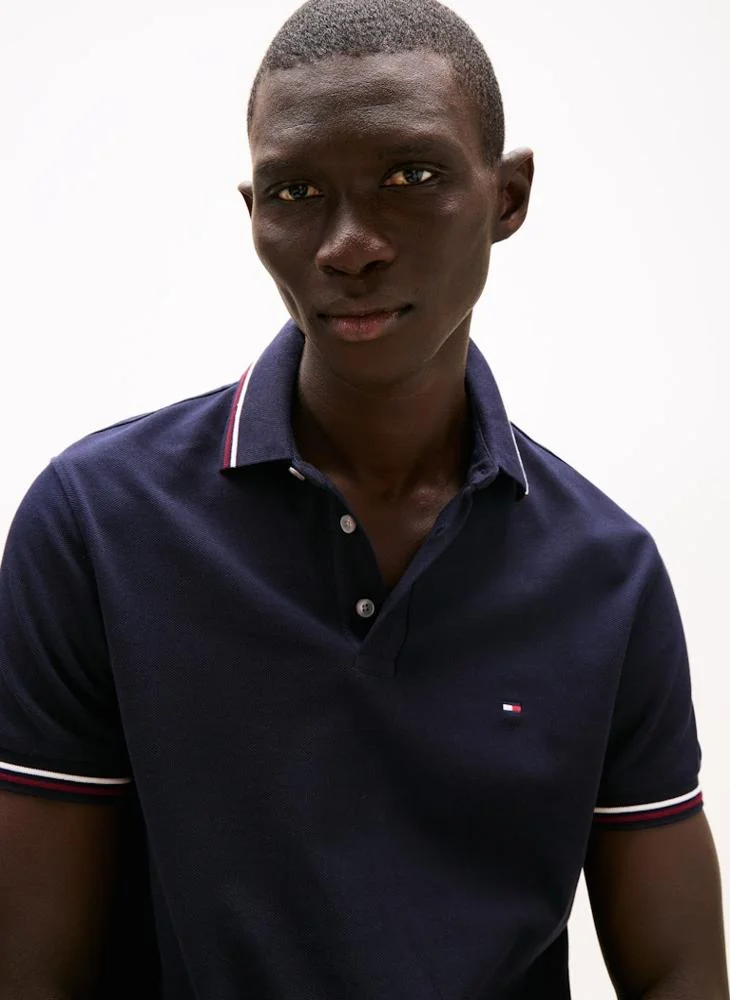 تومي هيلفيغر Logo Print Tipped Polo Shirt