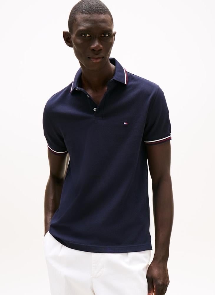 TOMMY HILFIGER Logo Print Tipped Polo Shirt  - Image 1