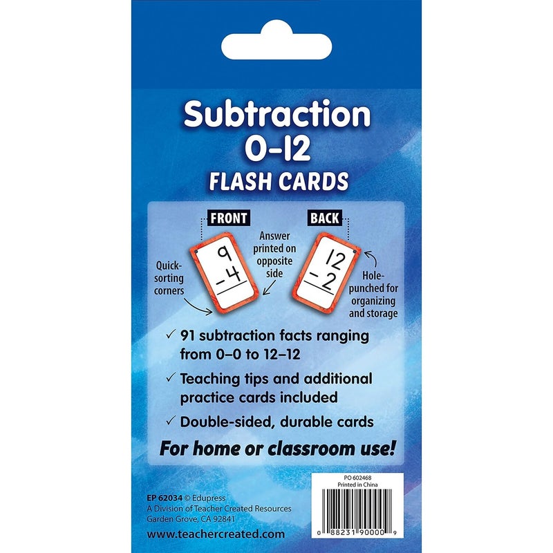 Teacher Created Resources Subtraction 0â€“12 Flash Cards (EP62034) - Image 4