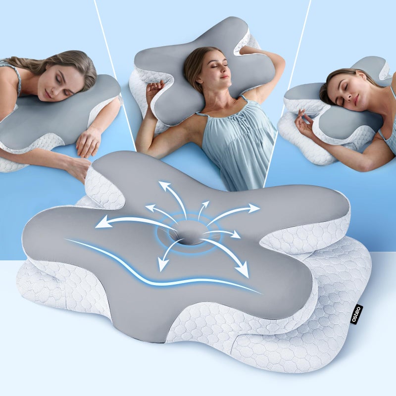 Osteo Enjoy Pain Relief Sleeping Cervical Neck Pillow Ergonomic Contour Zoned Fits Side Sleeper NonTemperature Affected Memory Foam Pillows Qmax Cooling Pillow Support Back Stomach Sleepers - Image 3