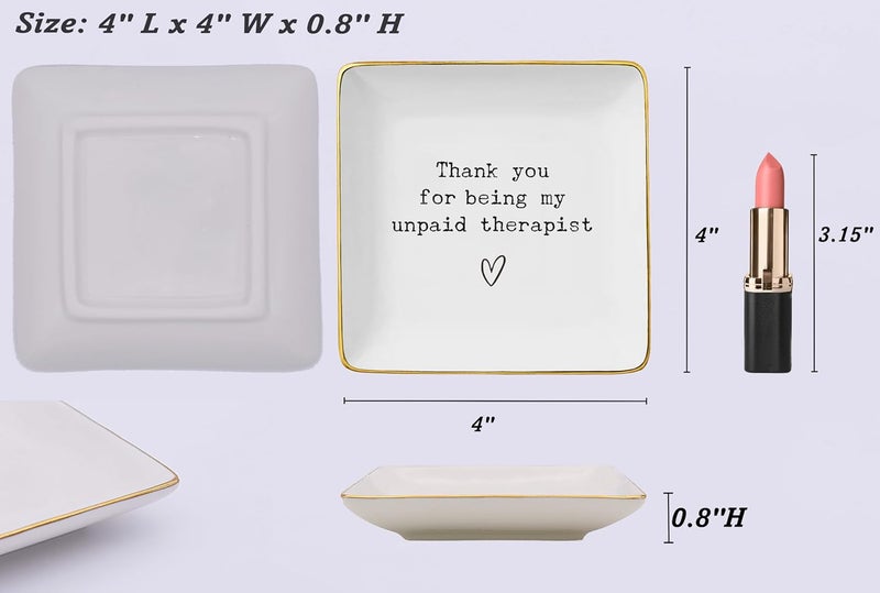 NZY Therapist Friendship Gifts for Women Friends,Present for Women Friends,Birthday Christmas Gifts-Ceramic Jewelry Tray Trinket Holder Ring Dish,Thank You for Being My Unpaid Therapist - Image 5