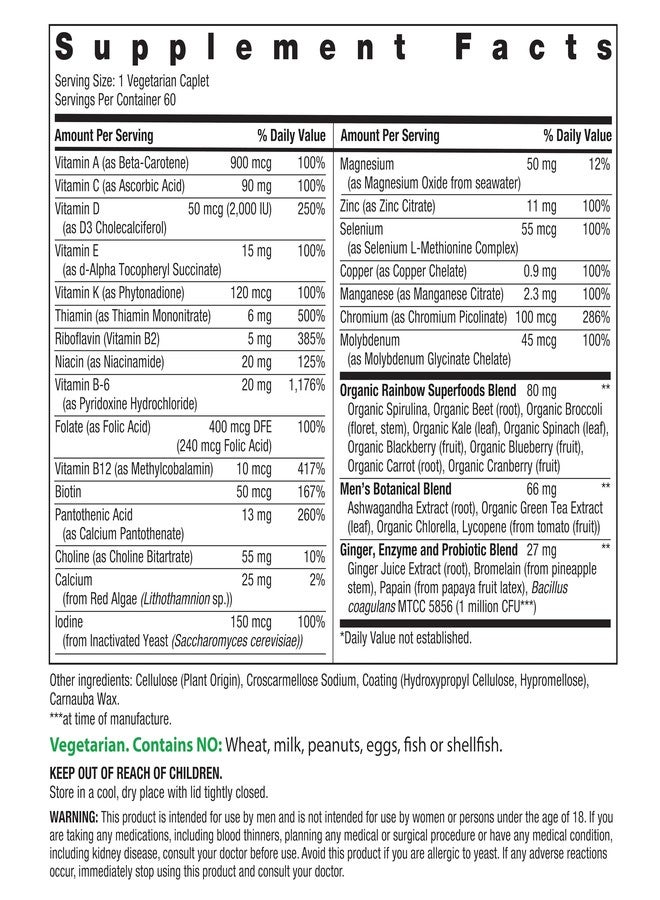 Rainbow Light Mens Multivitamin One + | 60 Caplets | Supports Energy & Antioxidant Health | with Real Food Nutrients, Digestive Enzymes & Probiotics - Image 2