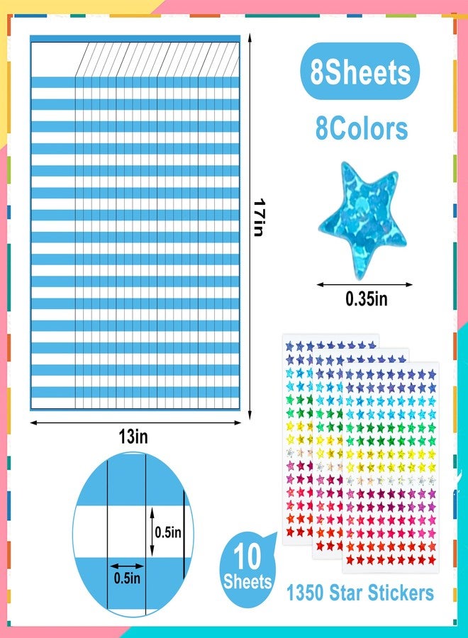 peony man 8 Pack Colorful Dry Erase Incentive Chart Multi-Color Classroom Incentive Chart Dry Erase Reward Chore Charts with 1350 Reward Star Stickers for School Attendance Homework Progress Tracking, 13" x 17" - Image 2