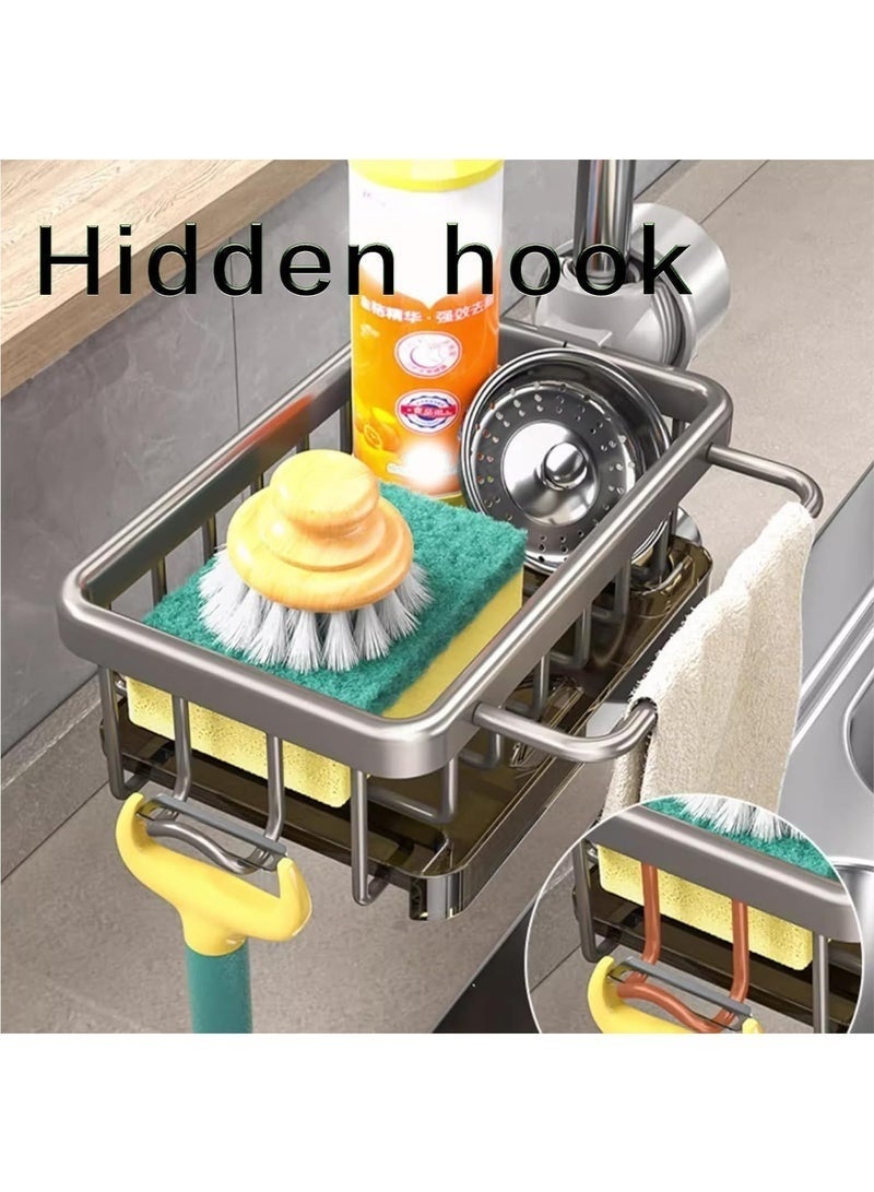 YelaJoy Kitchen Sink Caddy Faucet Organizer, Kitchen Sink Organizer Over Around Faucet, Sink Sponge Holder, Sink Organizer Rack for Kitchen for 0.7-1.1inch Round Water Pipe (Black, 2 in 1) - Image 2