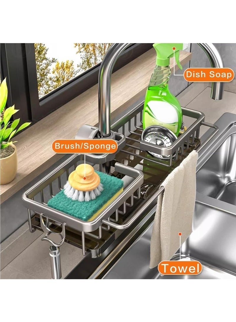 YelaJoy Kitchen Sink Caddy Faucet Organizer, Kitchen Sink Organizer Over Around Faucet, Sink Sponge Holder, Sink Organizer Rack for Kitchen for 0.7-1.1inch Round Water Pipe (Black, 2 in 1) - Image 3