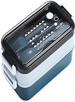 Generic lunch box for you and your children P5 Pure Hygienic Plastic 3 round violin with hanging and fork and anti-spill clips with a transparent cover, it also has a mobile holder (blue) 