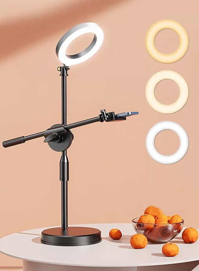 EETU Selfie Ring Light With Stand And Phone Holder,Overhead Camera Mount With 16cm Ring Lights For Phone,Circle Light With Desk Tripod Adjustable Shooting Arm For Video Recording,Live Streaming,Laptop - Image 1