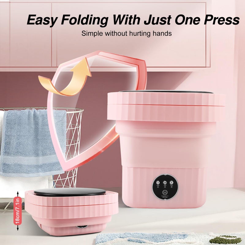 MuseMusy Mini Washing Machine, 6L Portable Foldable Laundry Bowl, Small Washing Machine for Baby Clothes, Underwear or Small Items, Flat, Dorm, Camping (Pink) - Image 4
