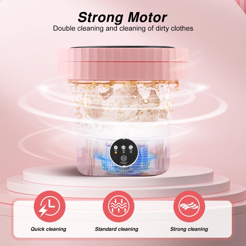 MuseMusy Mini Washing Machine, 6L Portable Foldable Laundry Bowl, Small Washing Machine for Baby Clothes, Underwear or Small Items, Flat, Dorm, Camping (Pink) - Image 2