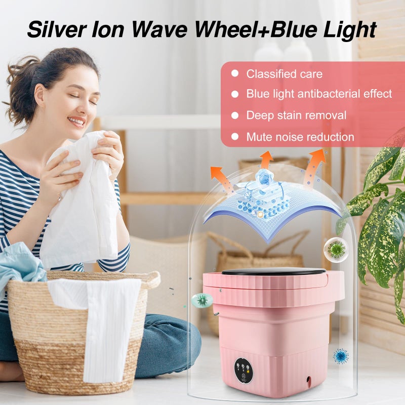 MuseMusy Mini Washing Machine, 6L Portable Foldable Laundry Bowl, Small Washing Machine for Baby Clothes, Underwear or Small Items, Flat, Dorm, Camping (Pink) - Image 3