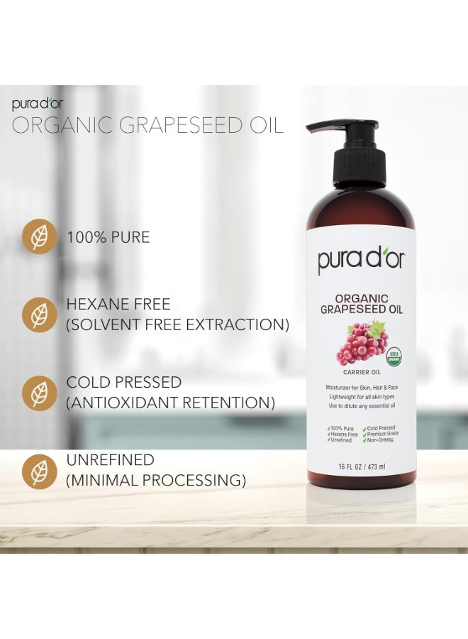 بيورا دور بورا دور، زيت بذور العنب العضوي، 16 أونصة سائلة (473 مل) - Image 2
