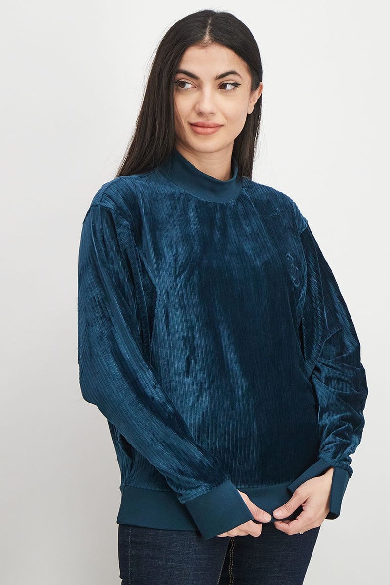 Juicy Couture Women Mock Neck Textured Sweater, Teal - Image 1