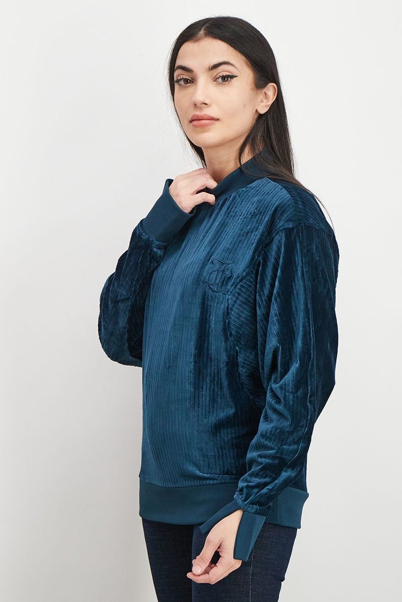 Juicy Couture Women Mock Neck Textured Sweater, Teal - Image 2