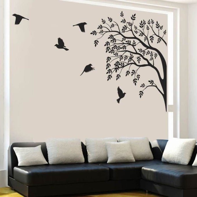 'MONOCHROME TREE & BIRDS' WALL STICKER(PVC VINYL,60CMSX90CMS,BLACK),SELF-ADHESIVE