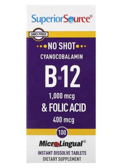Superior Source Cyanocobalamin B-12 & Folic Acid 100 MicroLingual Instant Dissolve Tablets 
