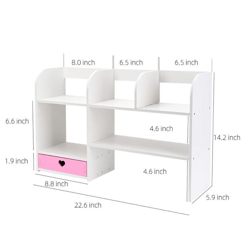 CONKAWACA Cute Bookshelves Cute Bookshelf for Desk Kawaii Desk Organizer with Drawer Office Desk Organizers and Accessories Storage Home Decor Display (Pink) - Image 4