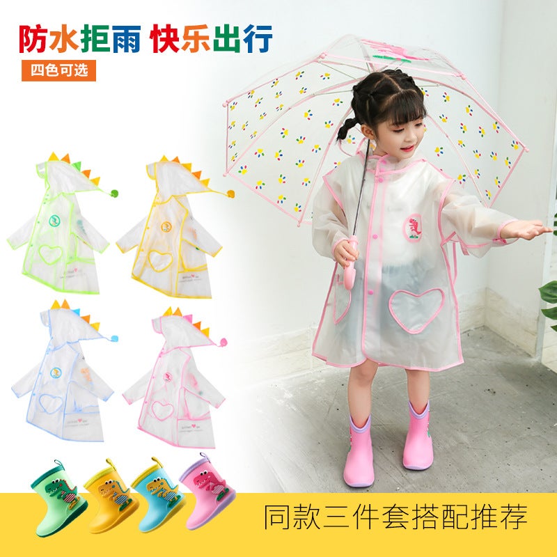 Star-Chasing Cartoon Dinosaur Transparent Children'S Rain Boots Raincoat Baby Two-Piece Suit Boys And Girls Spot A Generation Of Hair - Image 1