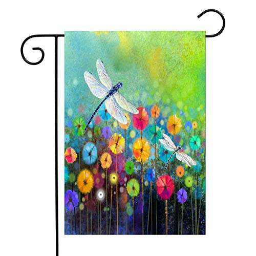 DZGlobal Summer Flowers Garden Flag Dragonfly House Flag Spring Welcome Garden Flags 12 x 18 Double Sided Floral Flags for Patio Lawn Home Outdoor Decor - Image 1