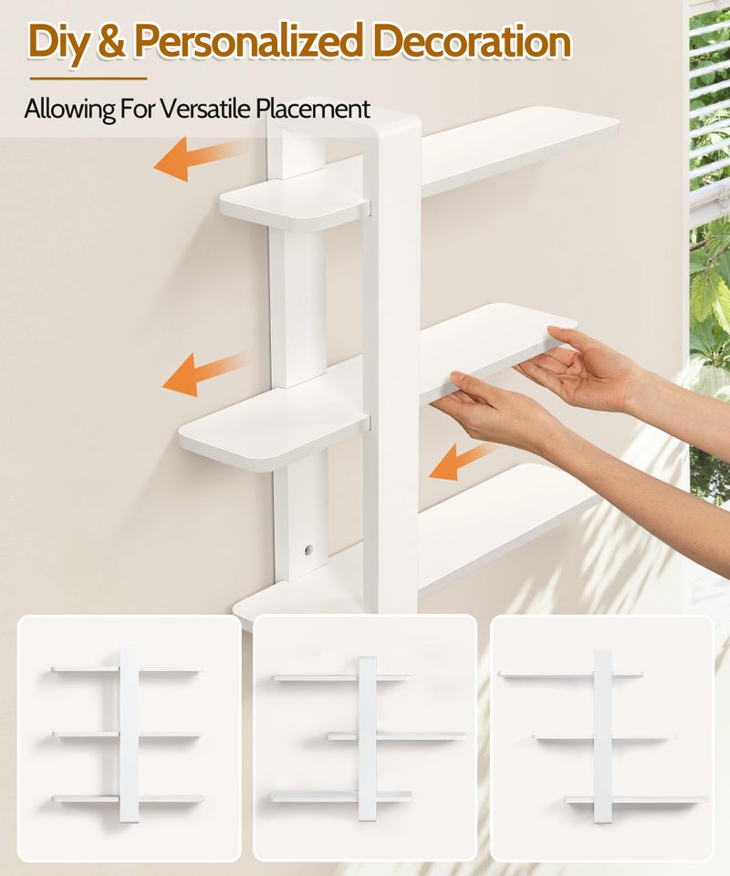 SUMGAR White Floating Shelves for Wall Mounted Shelving Unit All Pine Wood 3 Tier Large Shelf for Bedroom Living Room Office Bathroom Home Decoration Storage Plant Photo Display Modern 20in - Image 3