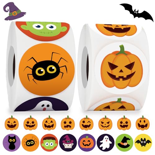 Anwyll 1000Pcs Halloween Stickers for Kid 15 Cute Happy Halloween Stickers for Adult SelfAdhesive Halloween Pumpkin Ghost Bat Spider Gift Party Sticker Roll Halloween Envelope Seal Label Sticker