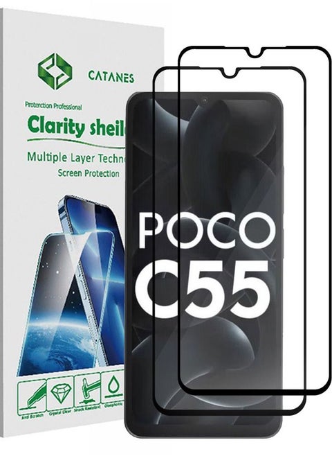 2 Pack For Xiaomi Poco C55 Screen Protector Tempered Glass Full Glue Back