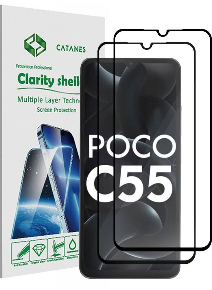 CATANES 2 Pack For Xiaomi Poco C55 Screen Protector Tempered Glass Full Glue Back  - Image 1